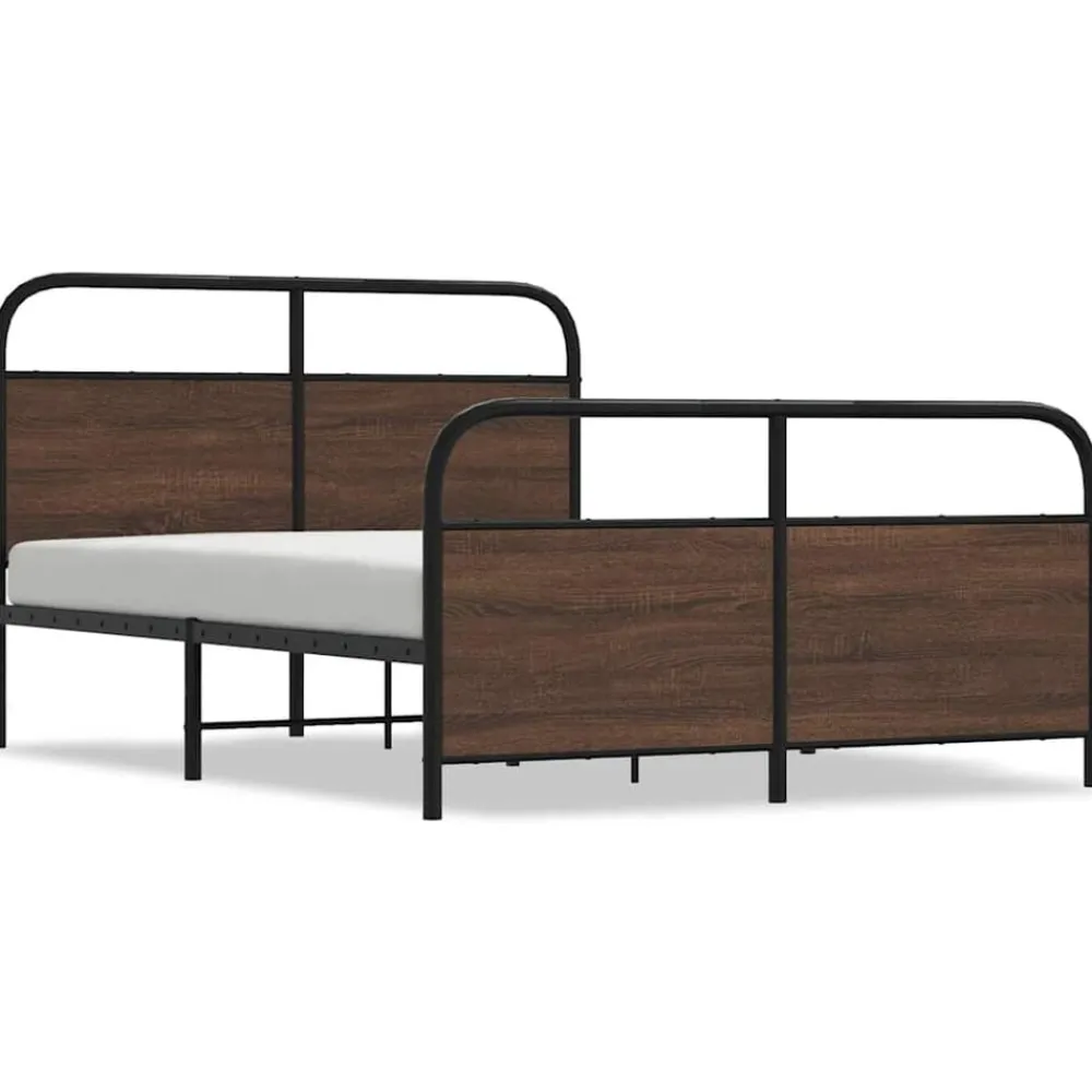 Bedden & Accessoires*vidaXL Bedframe zonder matras metaal ig 137x190 cm bruin eikenkleur