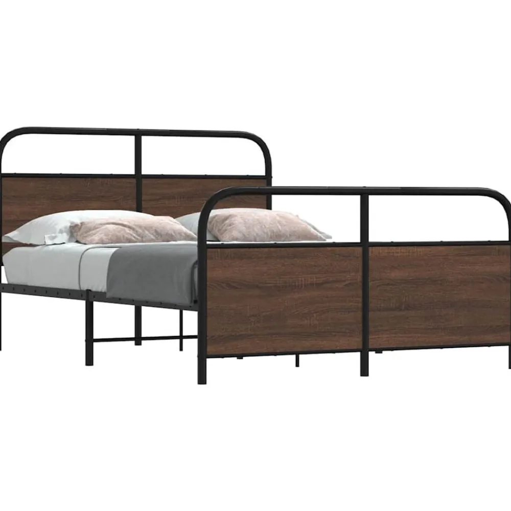 Bedden & Accessoires*vidaXL Bedframe zonder matras metaal ig 137x190 cm bruin eikenkleur