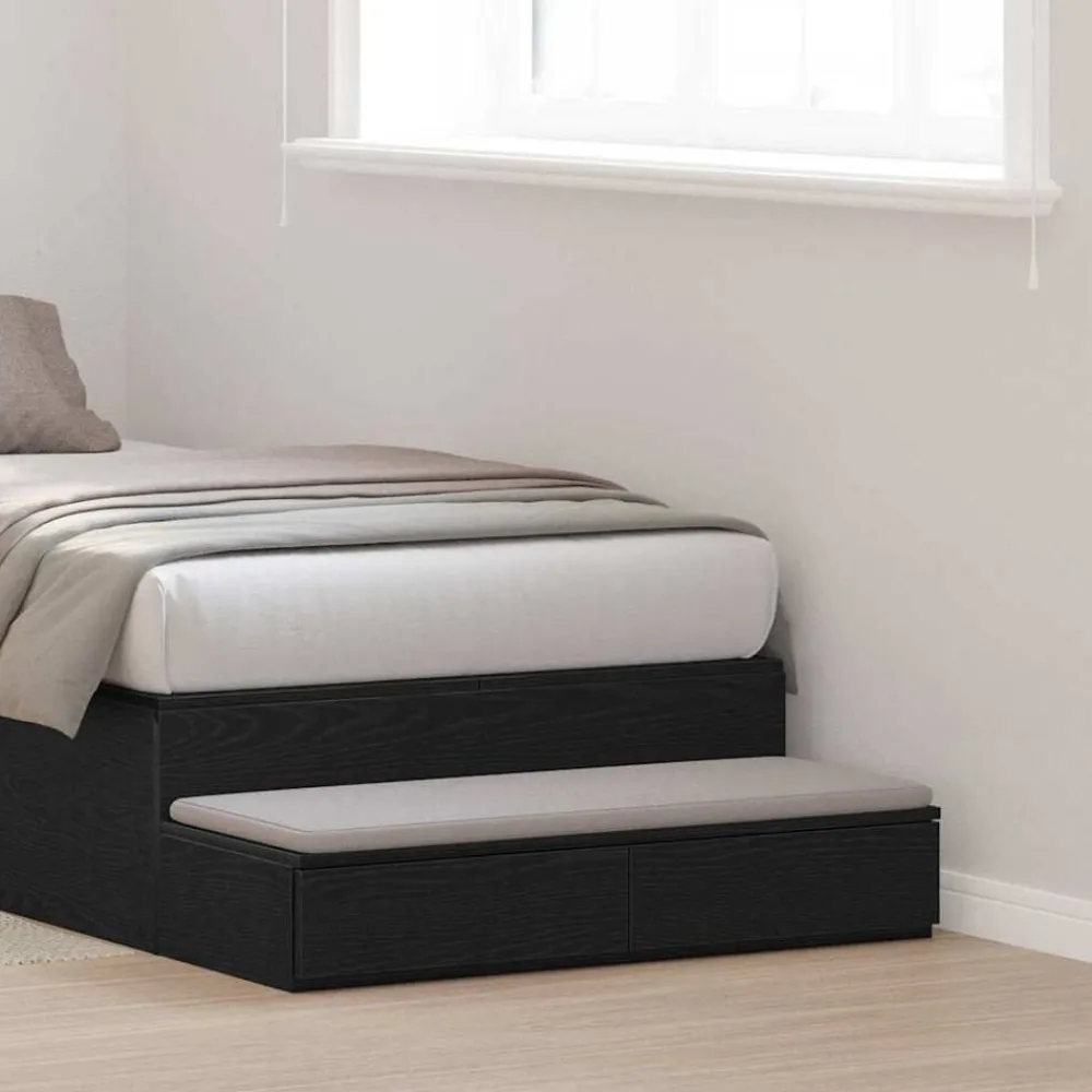 Tafels*vidaXL Bedlades met lade 100 x 36,5 x 16,5 cm Bewerkt hout Zwart eiken