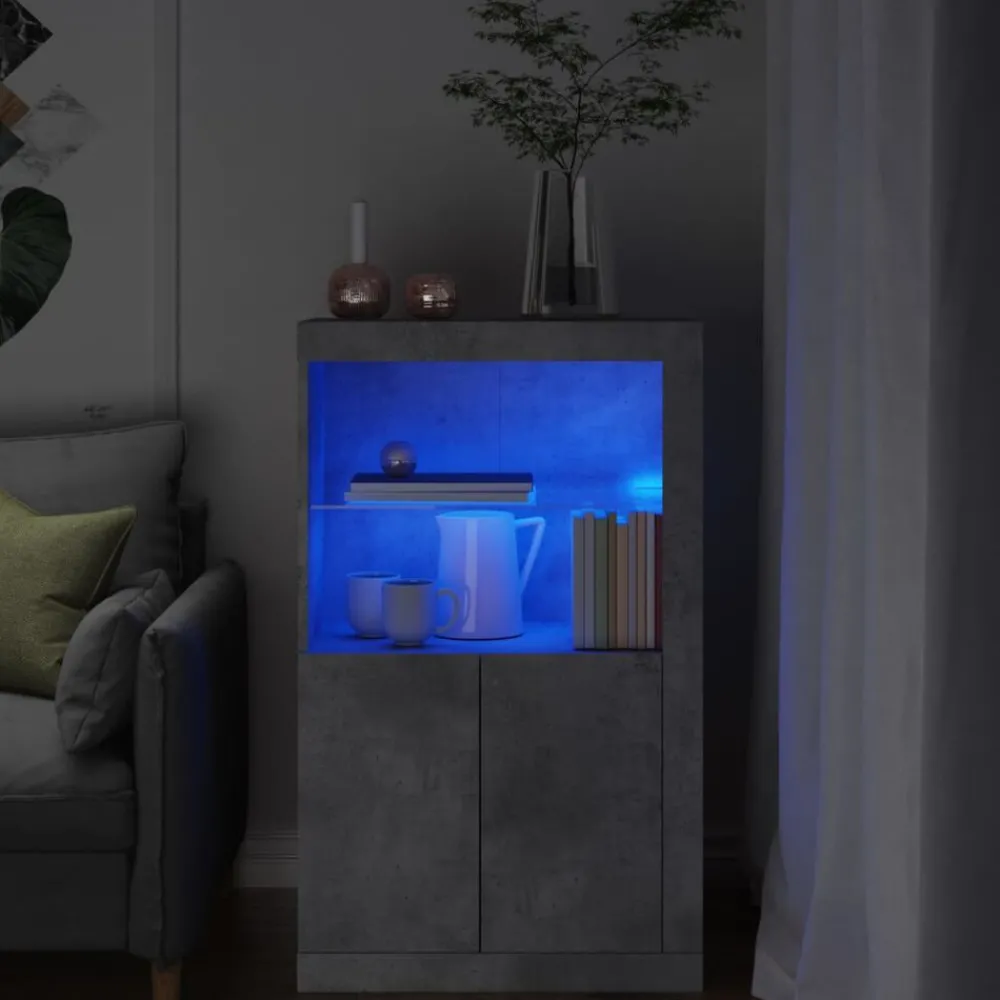 Kasten & Opbergmeubelen*vidaXL Bijzetkast met LED-verlichting bewerkt hout Betongrijs