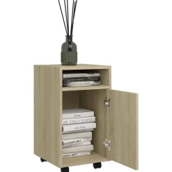Kasten & Opbergmeubelen*vidaXL Bijzetkast met wielen 33x38x60 cm bewerkt hout Sonoma eiken