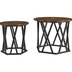 Tafels*vidaXL Bijzettafel 2 pcs Engineered hout en staal Gerookt eiken