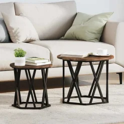 Tafels*vidaXL Bijzettafel 2 pcs Engineered hout en staal Gerookt eiken