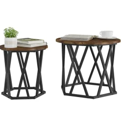 Tafels*vidaXL Bijzettafel 2 pcs Engineered hout en staal Gerookt eiken