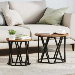 Tafels*vidaXL Bijzettafel 2 pcs hergebruikt hout Engineered hout en staal Gerecycled hout
