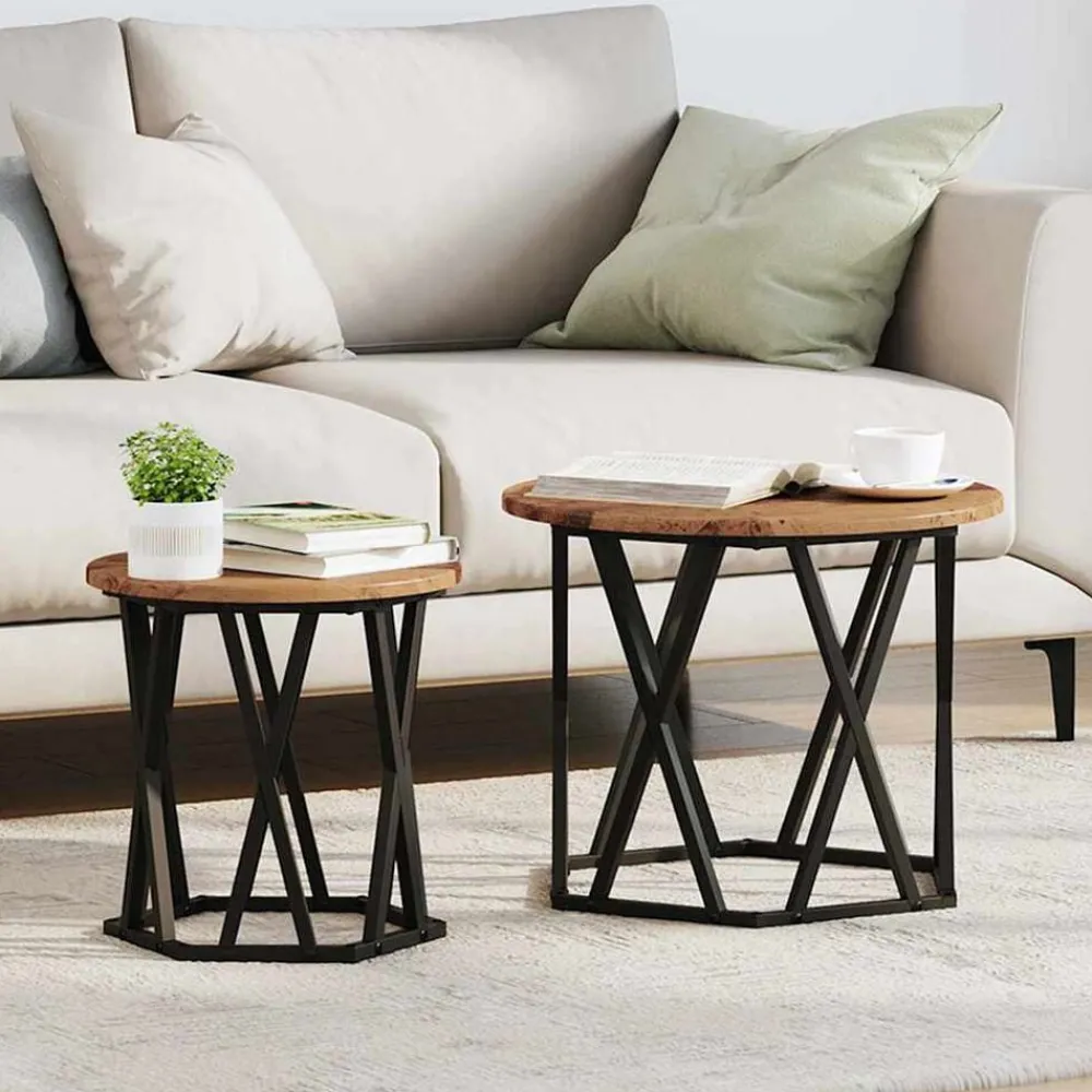 Tafels*vidaXL Bijzettafel 2 pcs hergebruikt hout Engineered hout en staal Gerecycled hout