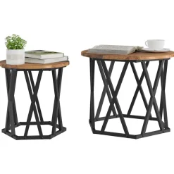 Tafels*vidaXL Bijzettafel 2 pcs hergebruikt hout Engineered hout en staal Gerecycled hout