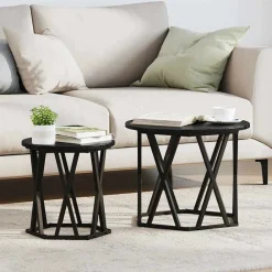Tafels*vidaXL Bijzettafel 2 pcs Engineered hout en staal Zwart eiken