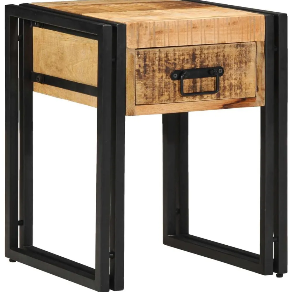 Tafels*vidaXL Bijzettafel Bruin en zwart 40 x 40 x 50 cm Massief Mango Hout