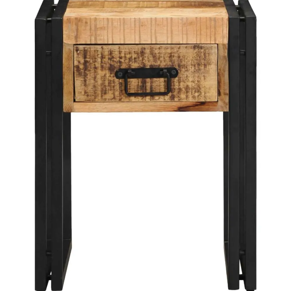 Tafels*vidaXL Bijzettafel Bruin en zwart 40 x 40 x 50 cm Massief Mango Hout