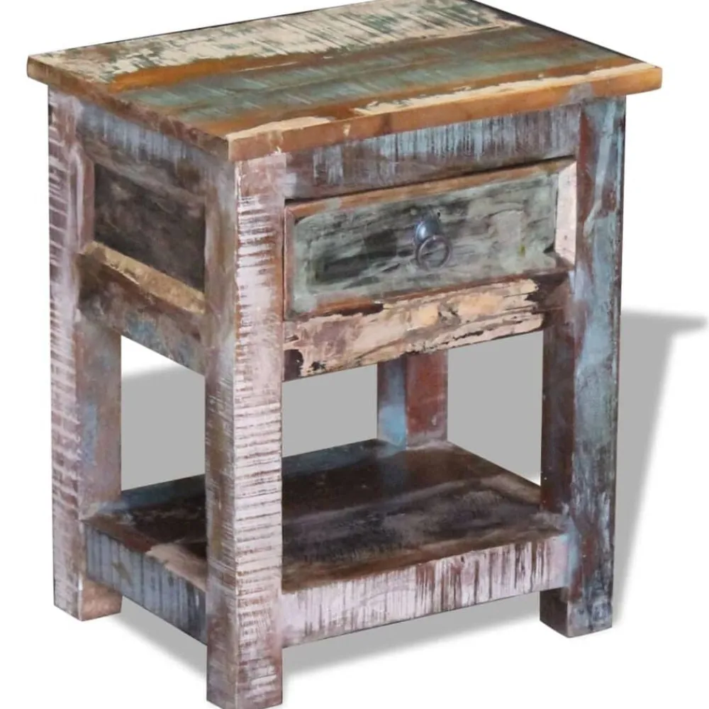 Tafels*vidaXL Bijzettafel met lade 43x33x51 cm massief gerecycled hout