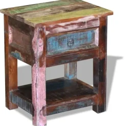 Tafels*vidaXL Bijzettafel met lade 43x33x51 cm massief gerecycled hout