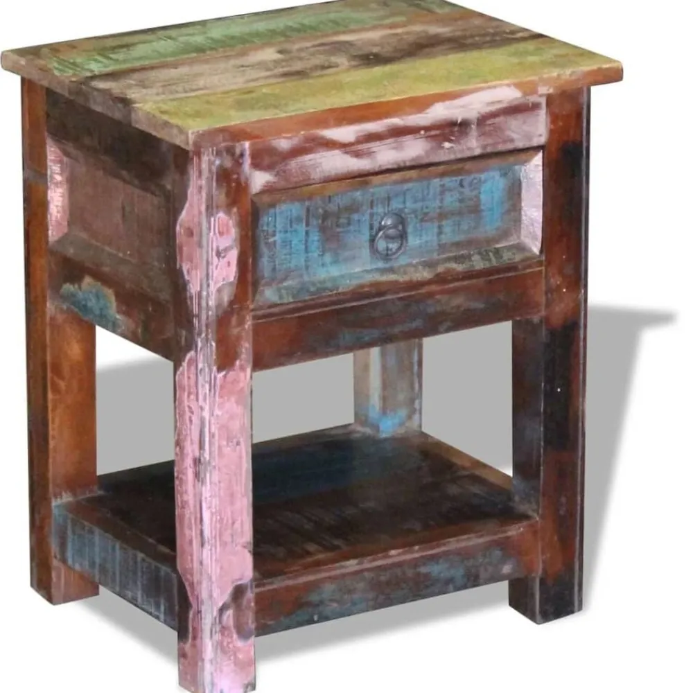 Tafels*vidaXL Bijzettafel met lade 43x33x51 cm massief gerecycled hout
