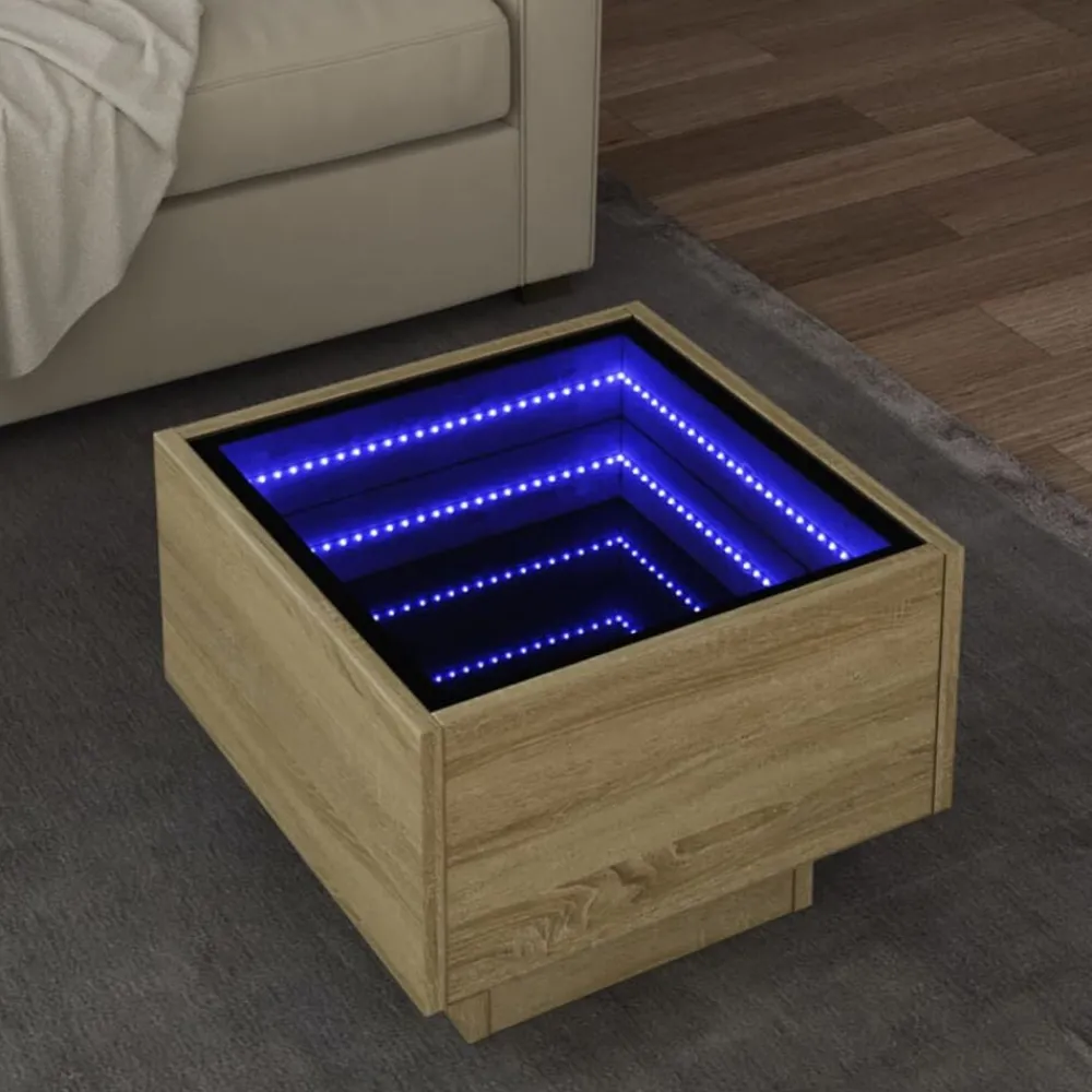 Bijzettafel met LED 40x40x30 cm bewerkt hout kleur>vidaXL Clearance