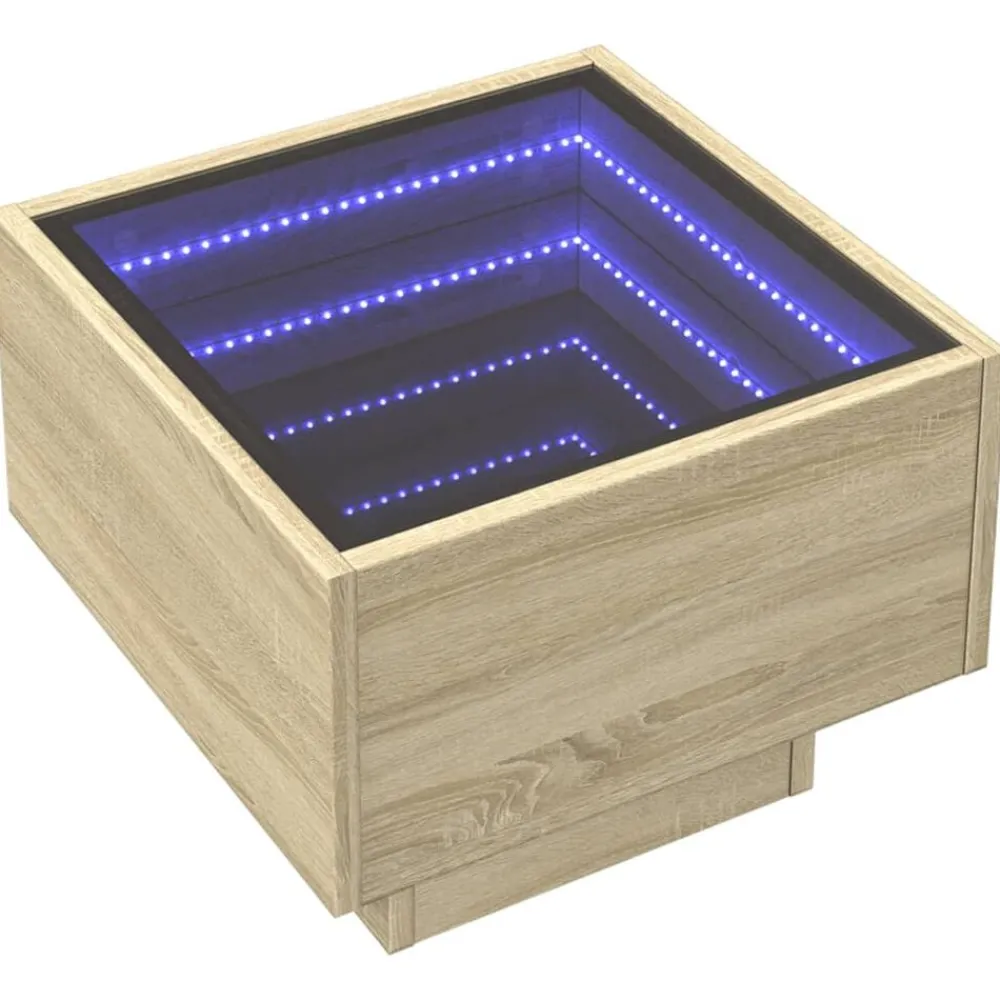 Bijzettafel met LED 40x40x30 cm bewerkt hout kleur>vidaXL Clearance