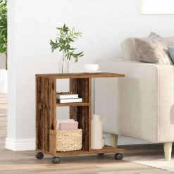 Bijzettafel met plank 50 x 30 x 55 cm Bewerkt hout>vidaXL Sale