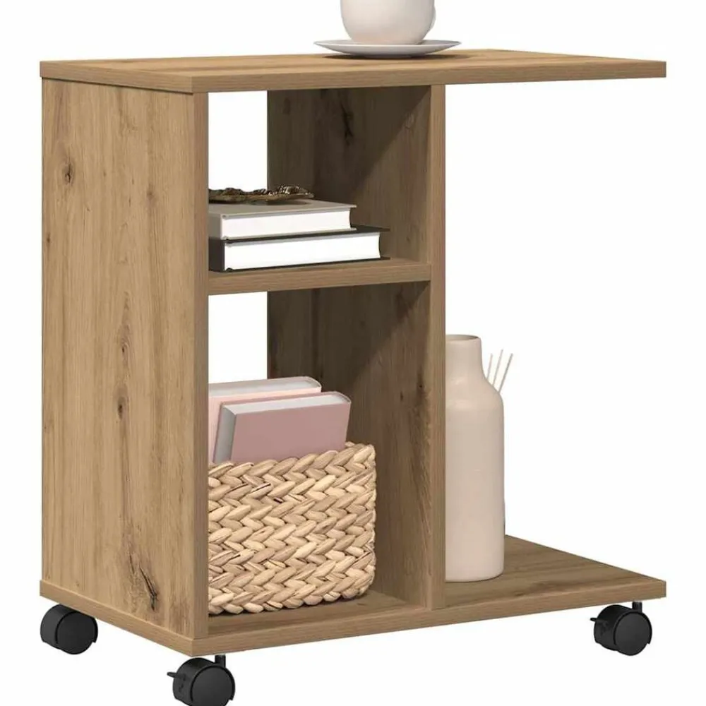 Tafels*vidaXL Bijzettafel met plank 50 x 30 x 55 cm artisanaal eikenkleurig