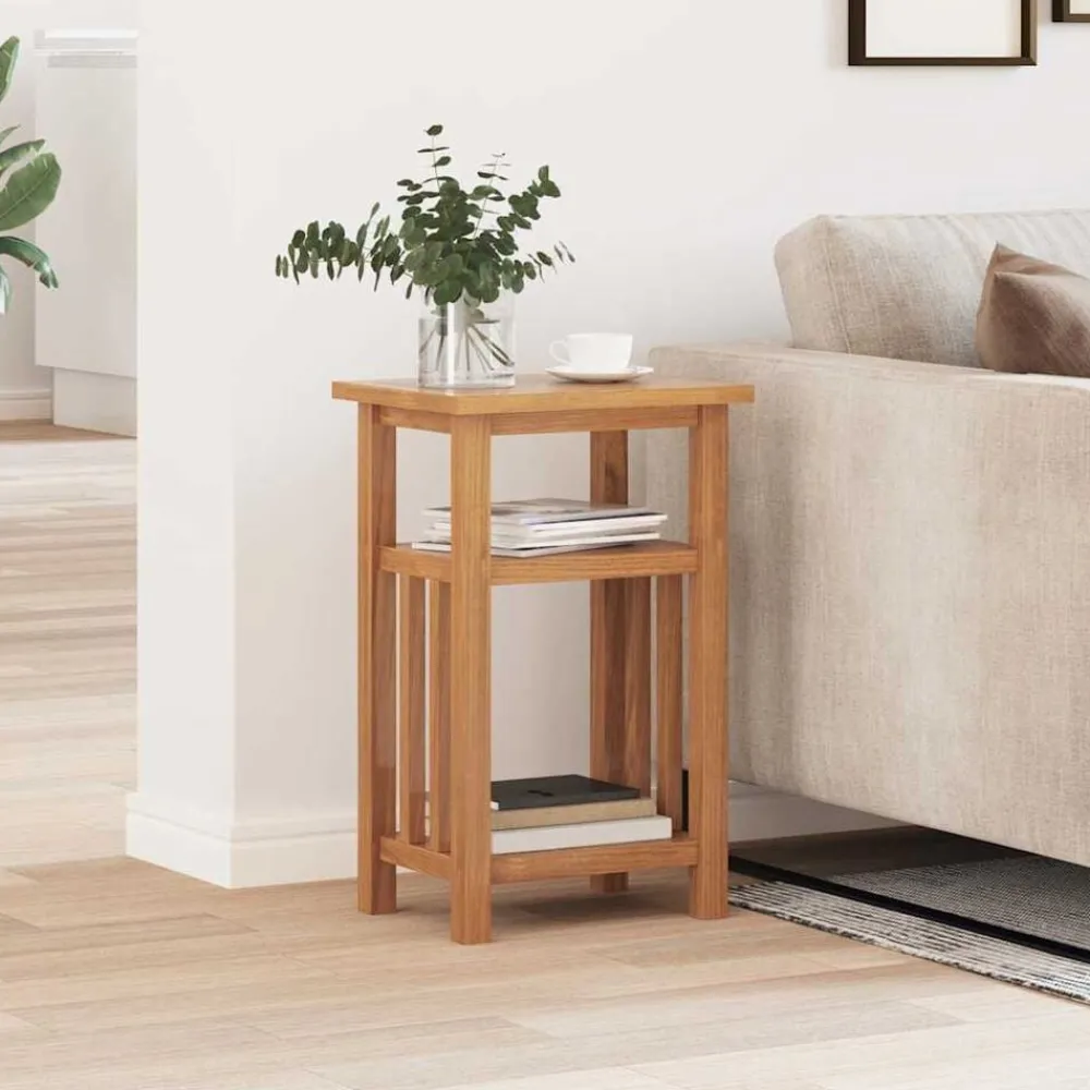Bijzettafel met tijdschrifthouder 27x35x55 cm massief eikenhout>vidaXL