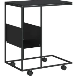 Tafels*vidaXL Bijzettafel met wieltjes 55x36x63,5 cm bewerkt hout Zwart
