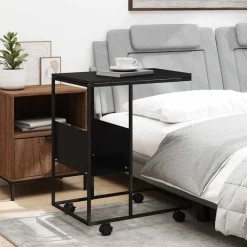 Tafels*vidaXL Bijzettafel met wieltjes 55x36x63,5 cm bewerkt hout Zwart