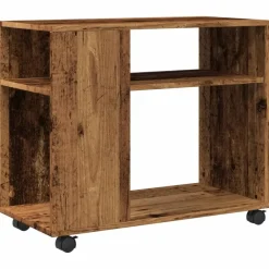 Tafels*vidaXL Bijzettafel met wieltjes 70x35x60 cm bewerkt hout kleur Oud hout