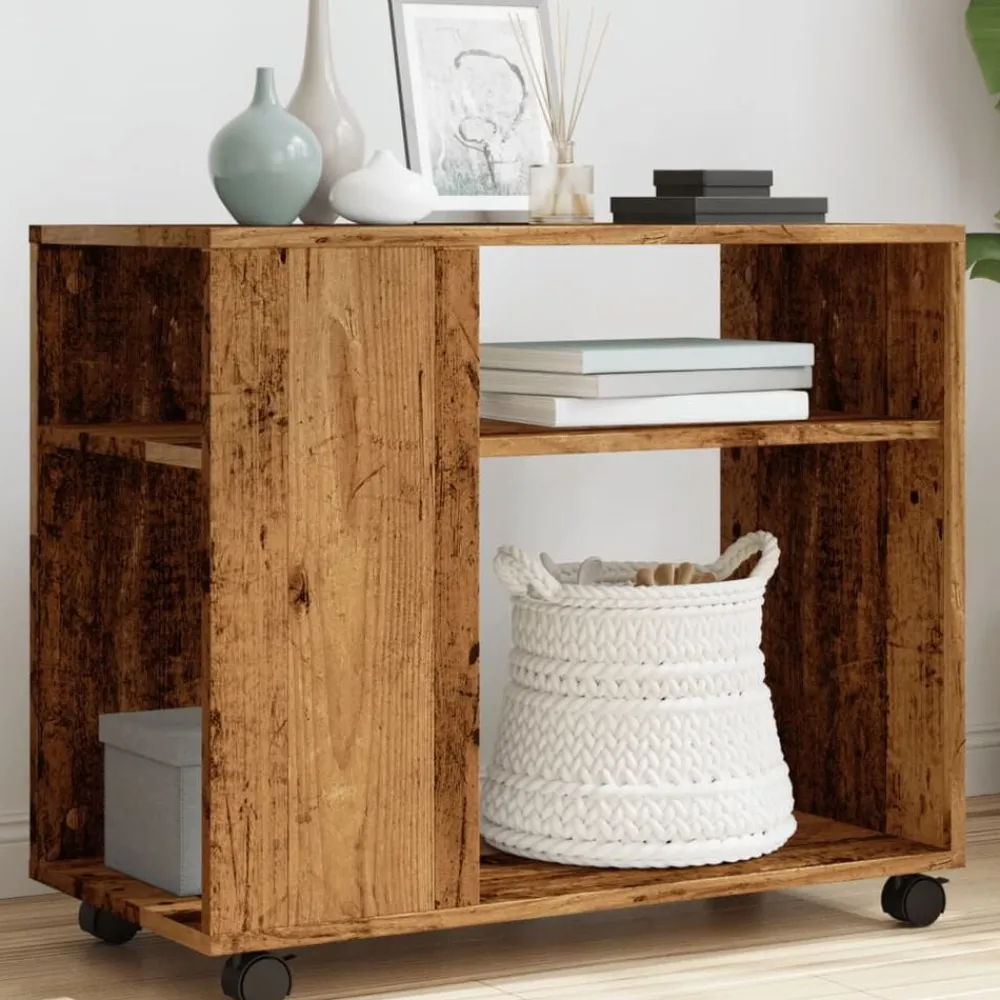 Tafels*vidaXL Bijzettafel met wieltjes 70x35x60 cm bewerkt hout kleur Oud hout