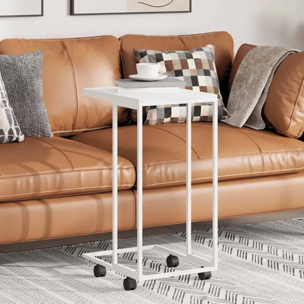 Tafels*vidaXL Bijzettafel met wieltjes 40x30x63,5 bewerkt hout Wit