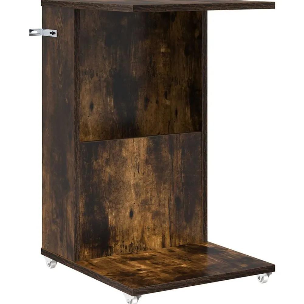 Tafels*vidaXL Bijzettafel met wiel 40 x 35 x 60 cm Bewerkt hout Gerookt eiken