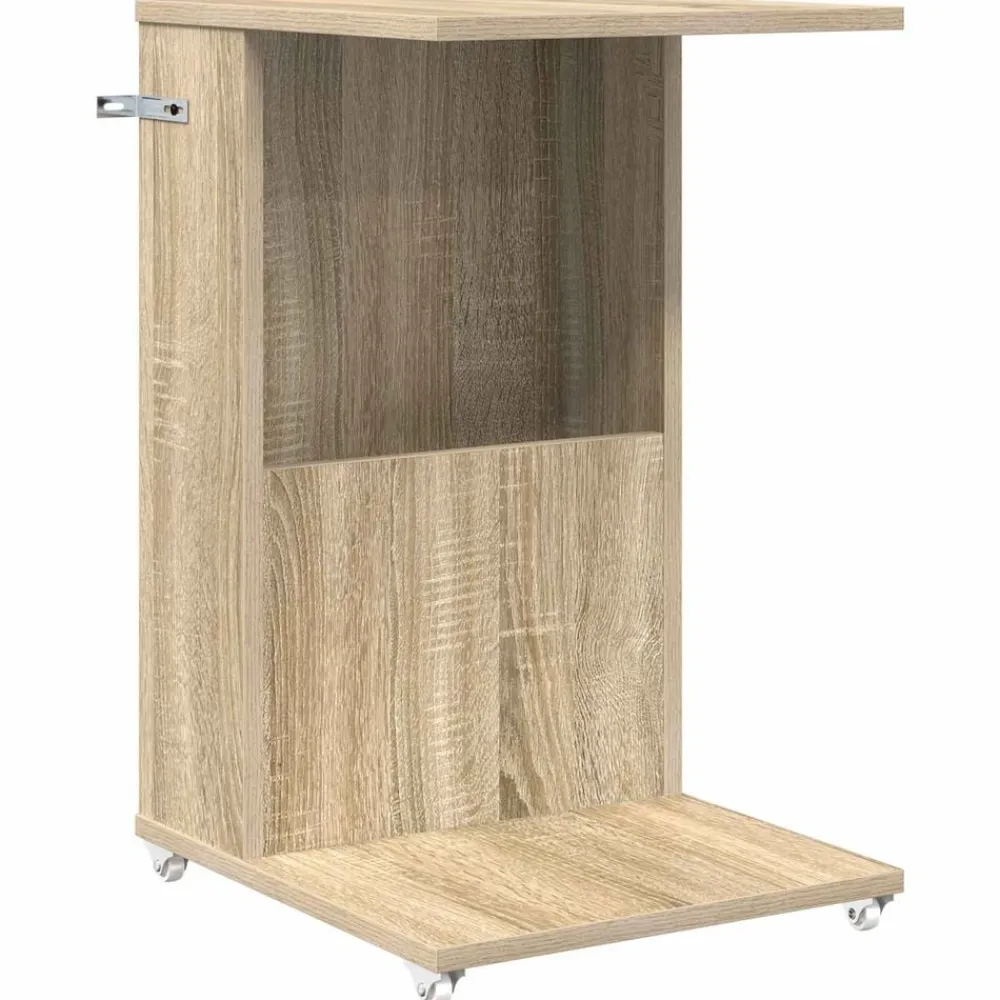 Tafels*vidaXL Bijzettafel met wiel 40 x 35 x 60 cm Bewerkt hout Sonoma eiken