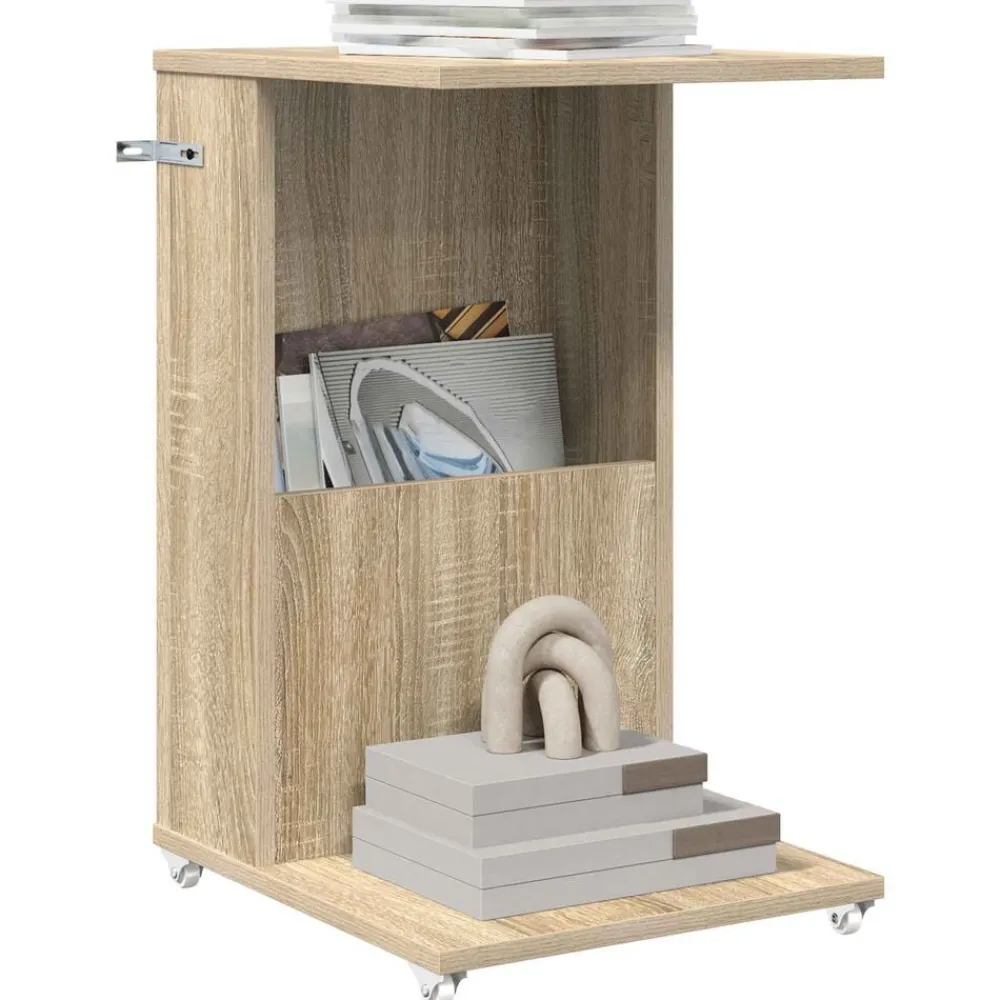 Tafels*vidaXL Bijzettafel met wiel 40 x 35 x 60 cm Bewerkt hout Sonoma eiken