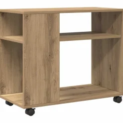 Bijzettafel met wieltjes 70x35x60 cm hout artisanaal kleur>vidaXL Outlet