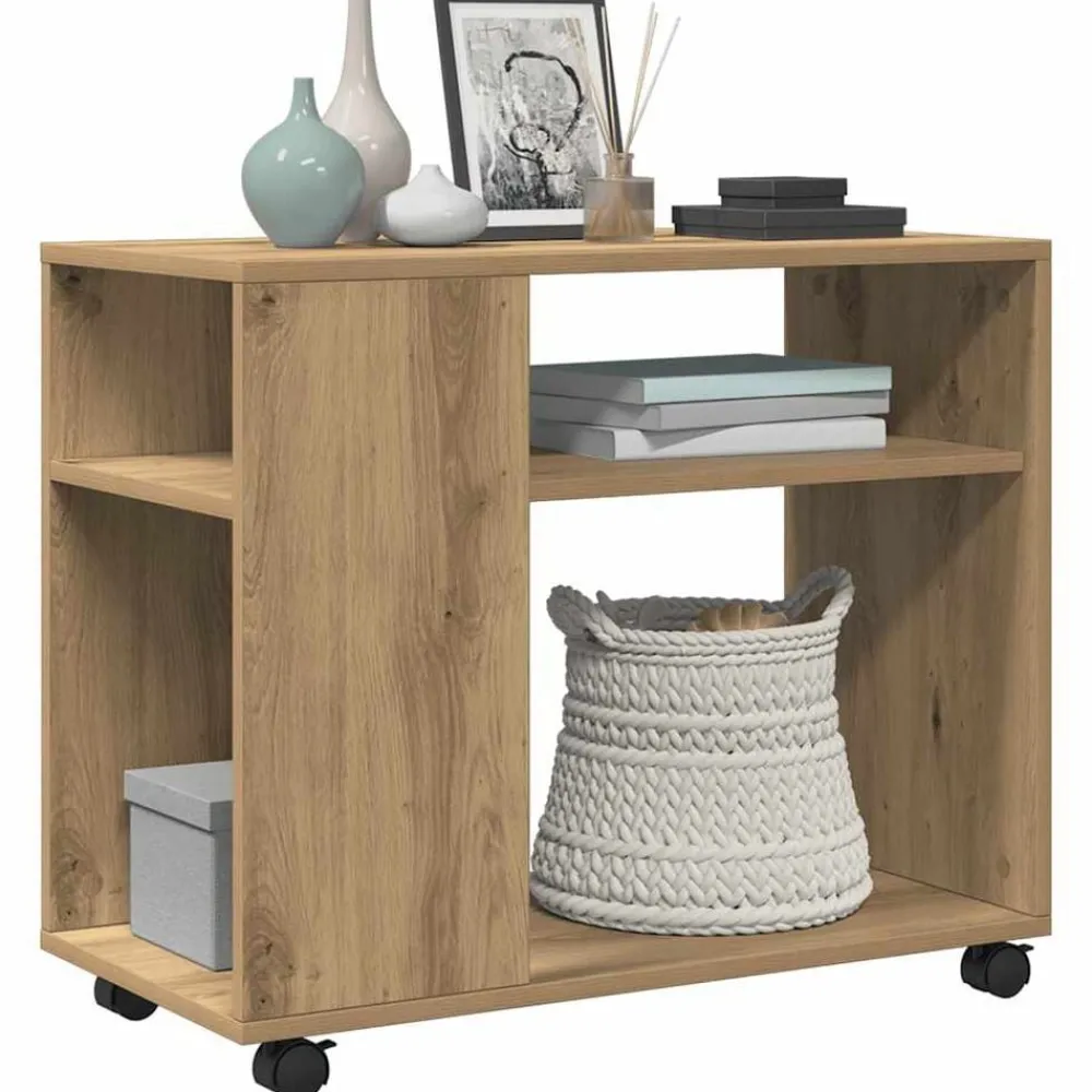 Bijzettafel met wieltjes 70x35x60 cm hout artisanaal kleur>vidaXL Outlet