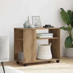 Bijzettafel met wieltjes 70x35x60 cm hout artisanaal kleur><noscript><img width=