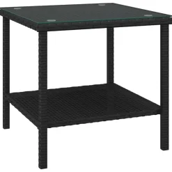 Tafels*vidaXL Bijzettafel 45x45x45 cm poly rattan en gehard glas Zwart