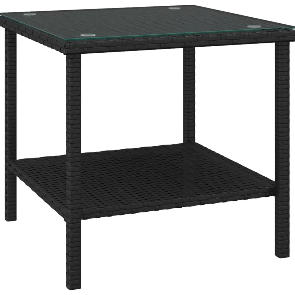 Tafels*vidaXL Bijzettafel 45x45x45 cm poly rattan en gehard glas Zwart