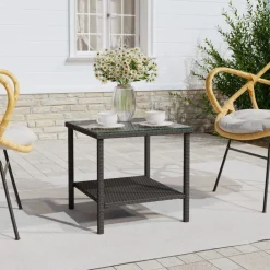 Tafels*vidaXL Bijzettafel 45x45x45 cm poly rattan en gehard glas Zwart