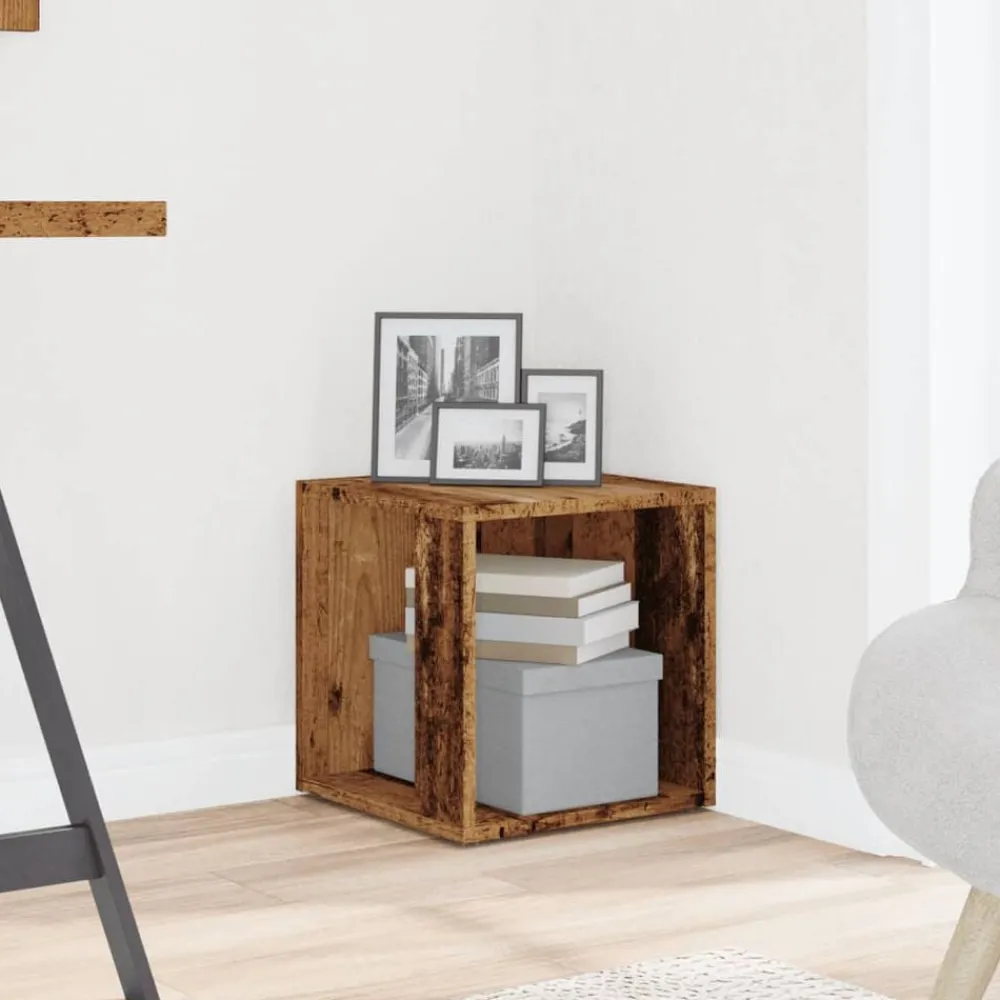 Kasten & Opbergmeubelen*vidaXL Bijzettafel 33x33x34 cm bewerkt hout kleurig Oud hout
