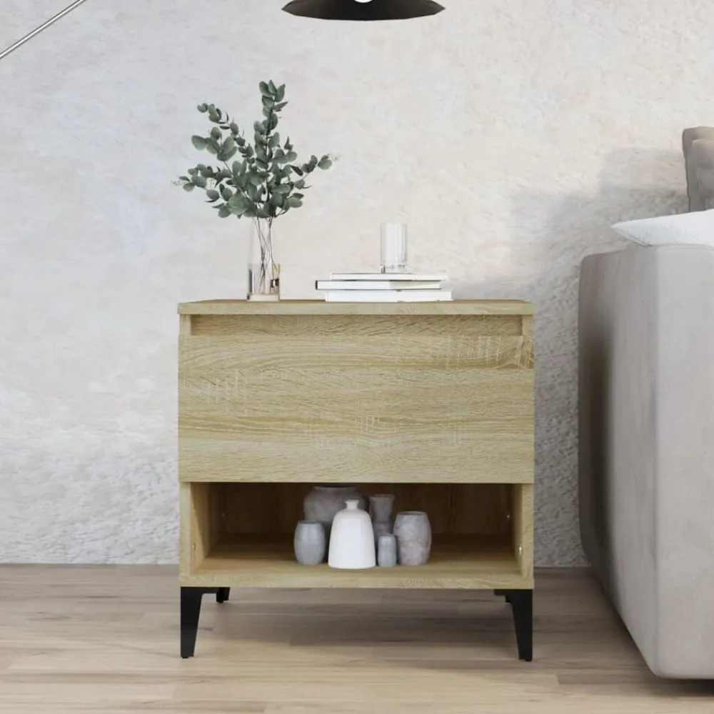 Tafels*vidaXL Bijzettafel 50x46x50 cm bewerkt hout kleurig Sonoma eiken