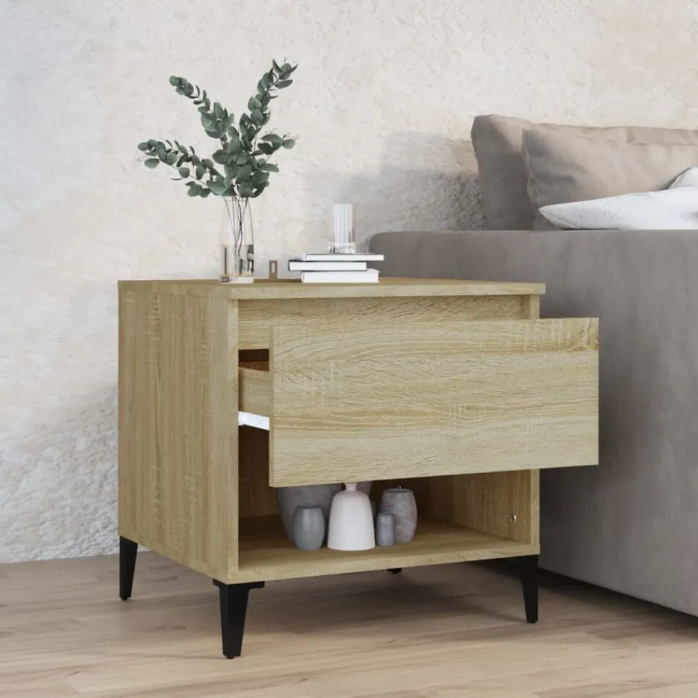 Tafels*vidaXL Bijzettafel 50x46x50 cm bewerkt hout kleurig Sonoma eiken