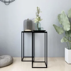 Bijzettafels 2 st staal zwart>vidaXL Discount