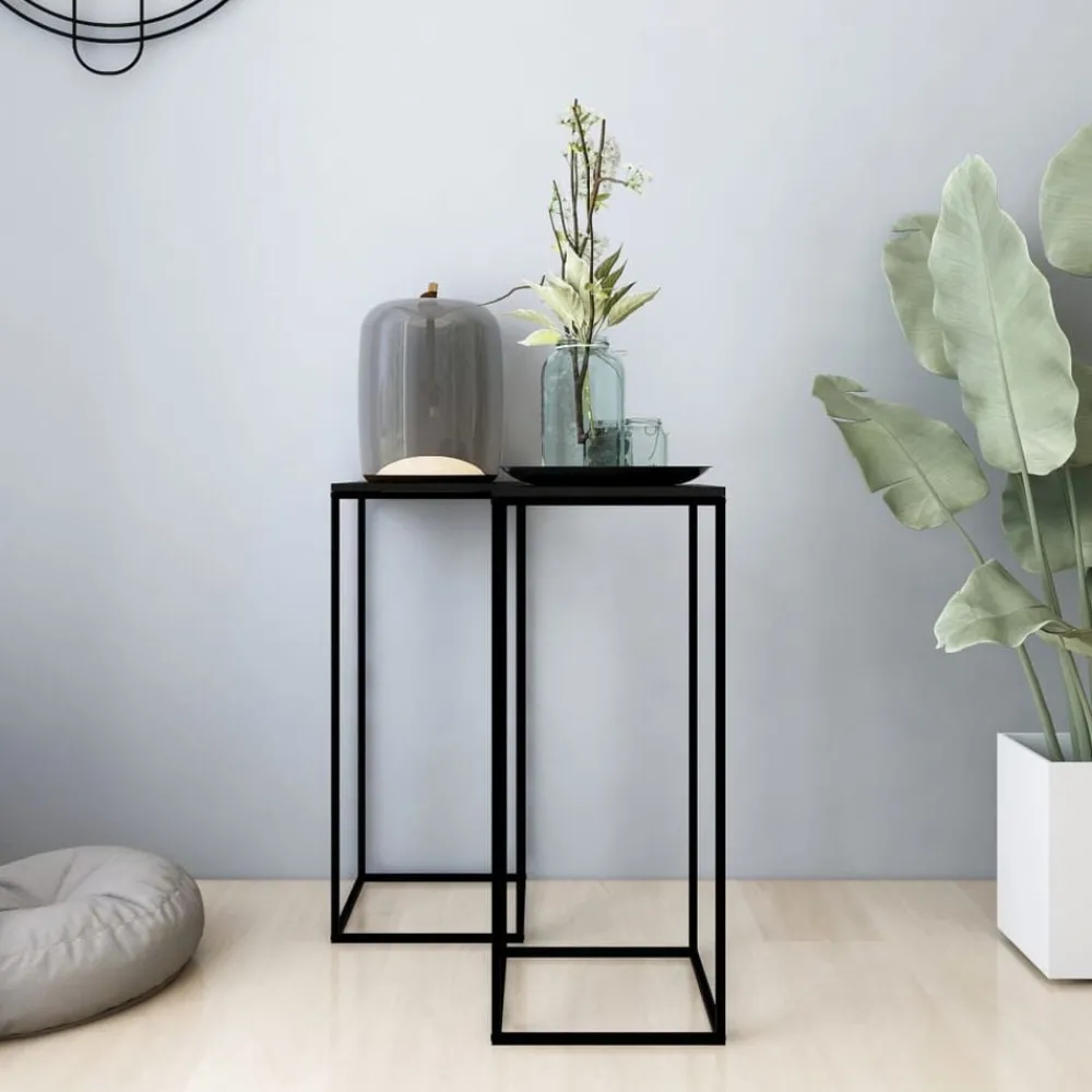 Bijzettafels 2 st staal zwart>vidaXL Discount