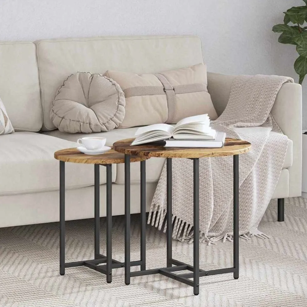 Tafels*vidaXL Bijzettafelset 2 pcs en Zwart Oud hout