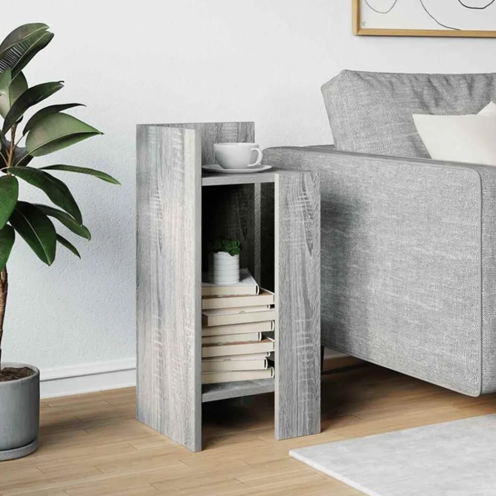 Bijzettafeltje met plank 25,5x27x60 cm eikenkleur>vidaXL Clearance