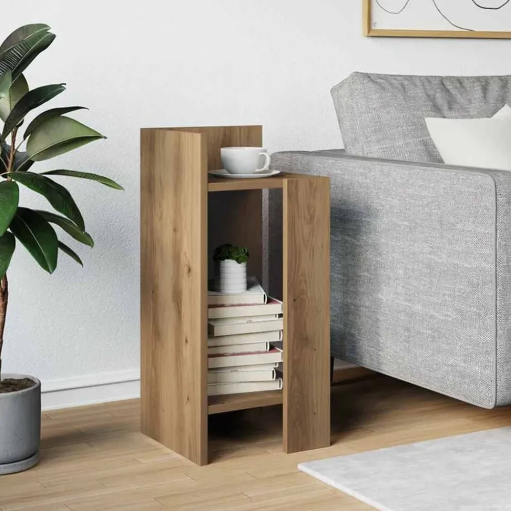 Tafels*vidaXL Bijzettafeltje met plank 25,5x27x60 cm artisanaal eikenkleur artisanaal eikenkleurig
