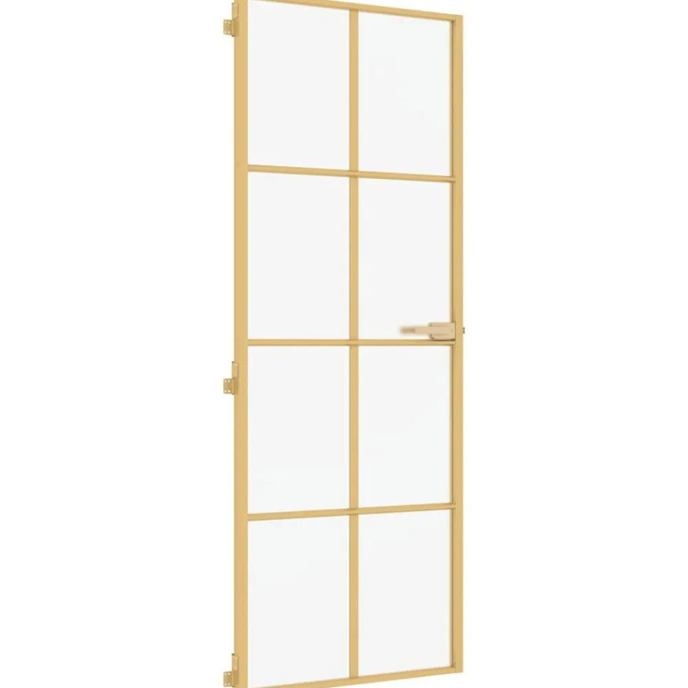 Binnendeur smal 76x201,5 cm gehard glas en aluminium goudkleur>vidaXL Discount