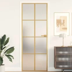 Binnendeur smal 76x201,5 cm gehard glas en aluminium goudkleur>vidaXL Discount