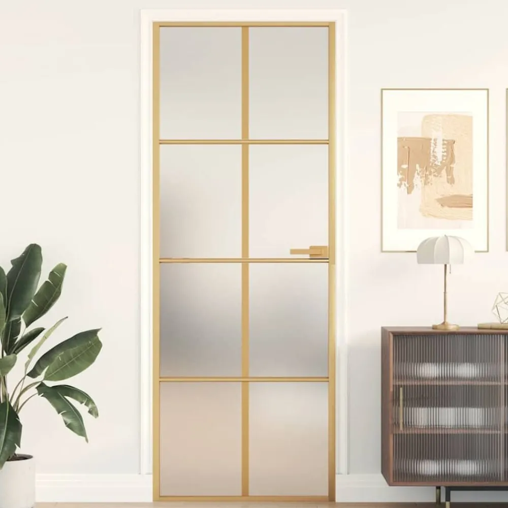 Binnendeur smal 76x201,5 cm gehard glas en aluminium goudkleur>vidaXL Discount