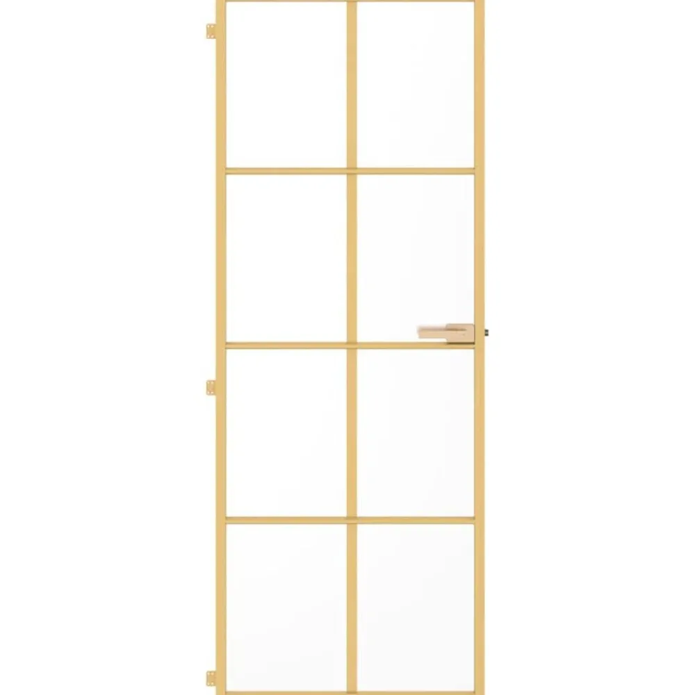 Binnendeur smal 76x201,5 cm gehard glas en aluminium goudkleur>vidaXL Discount