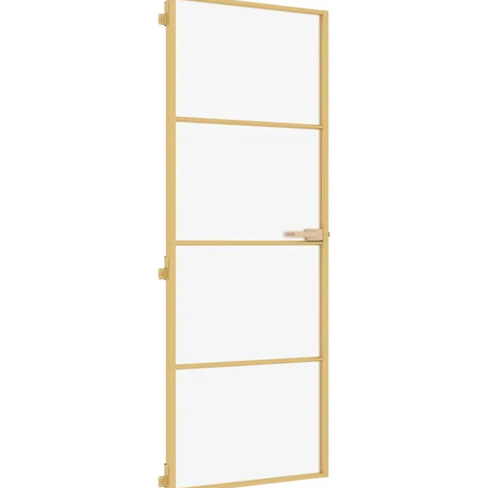 Binnendeur smal 76x201,5 cm gehard glas en aluminium goudkleur>vidaXL New