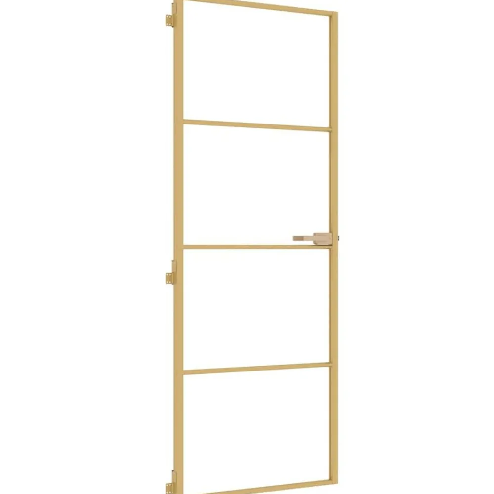 Binnendeur smal 76x201,5 cm gehard glas en aluminium goudkleur>vidaXL Clearance